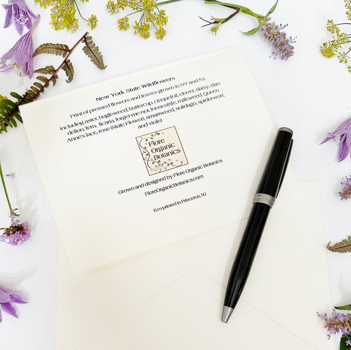 The Empire State greeting card - New York State map in printed pressed wild flowers