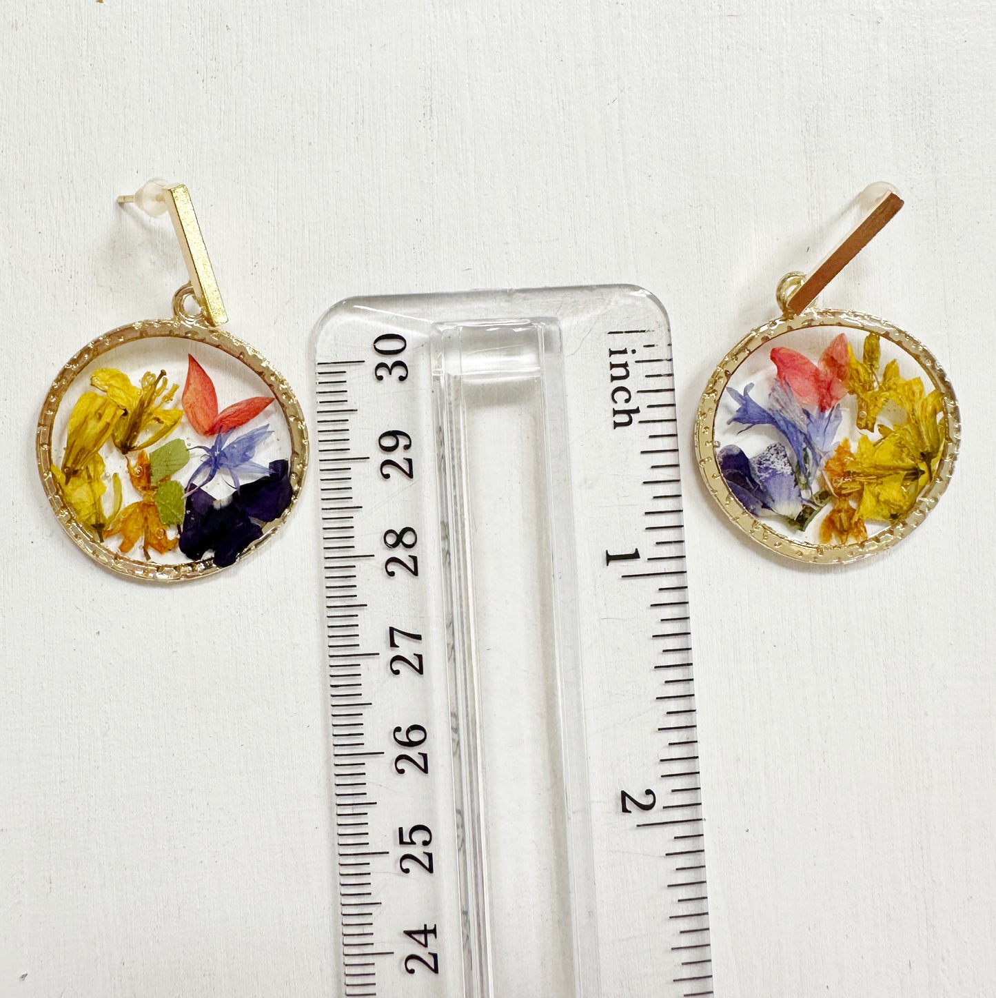 Rainbow Garden earrings with real pressed flowers