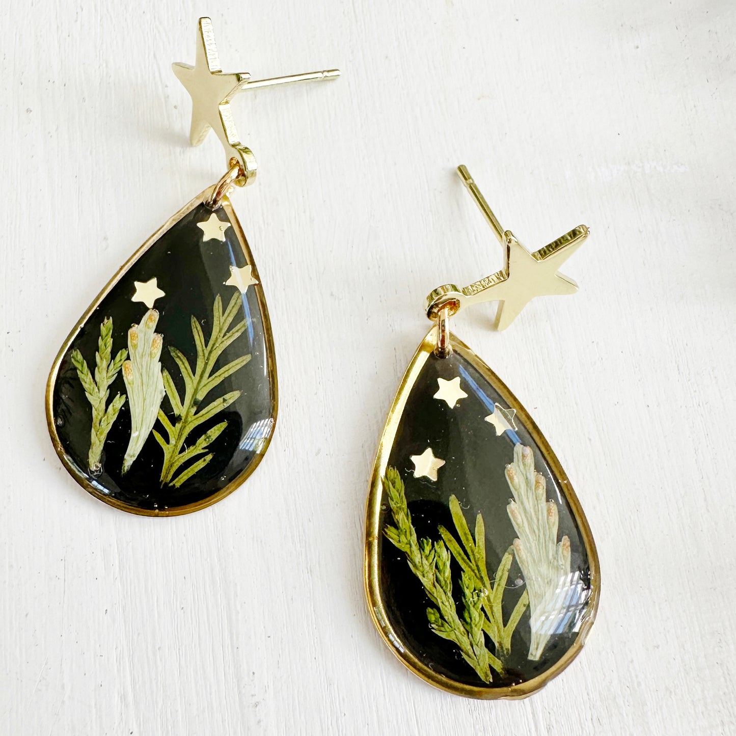 Black Forest Earrings with Real Leaves