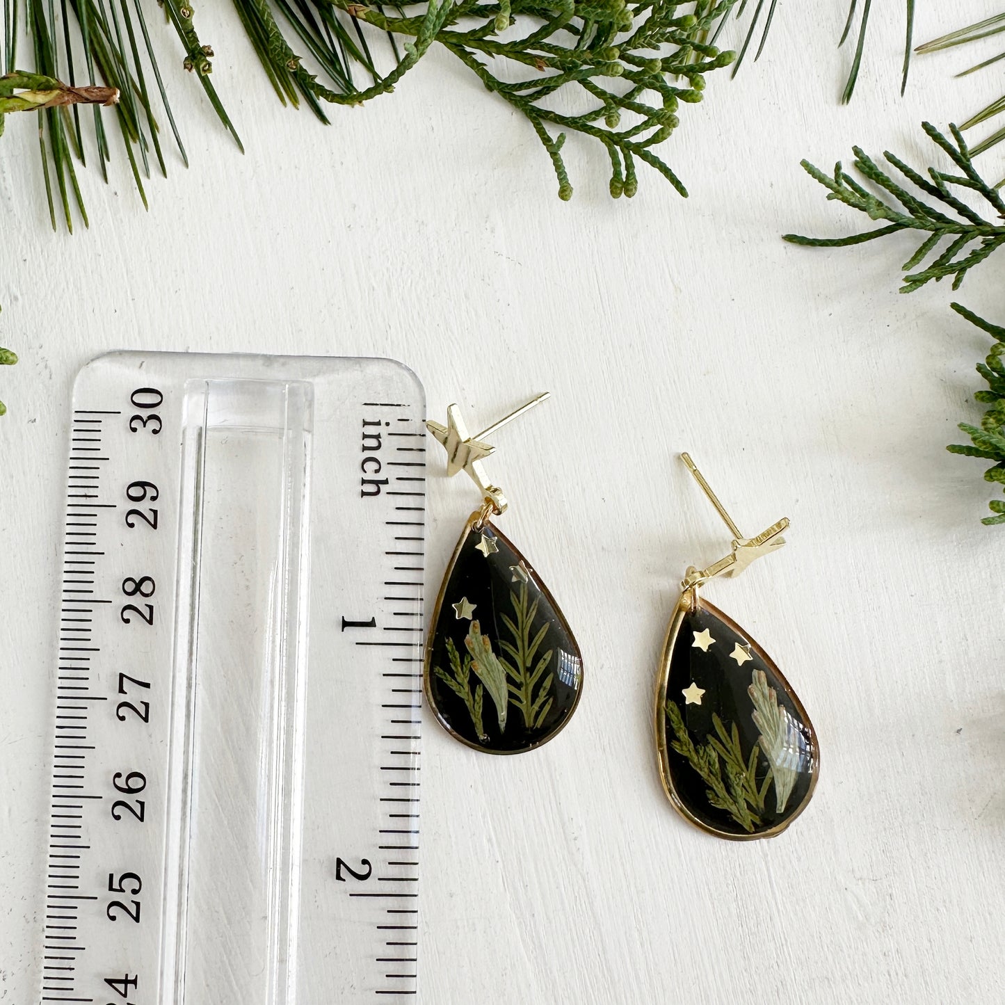 Black Forest Earrings with Real Leaves