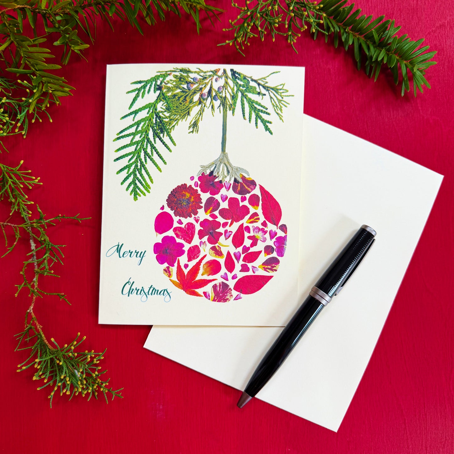 Floral Ornament Merry Christmas Card