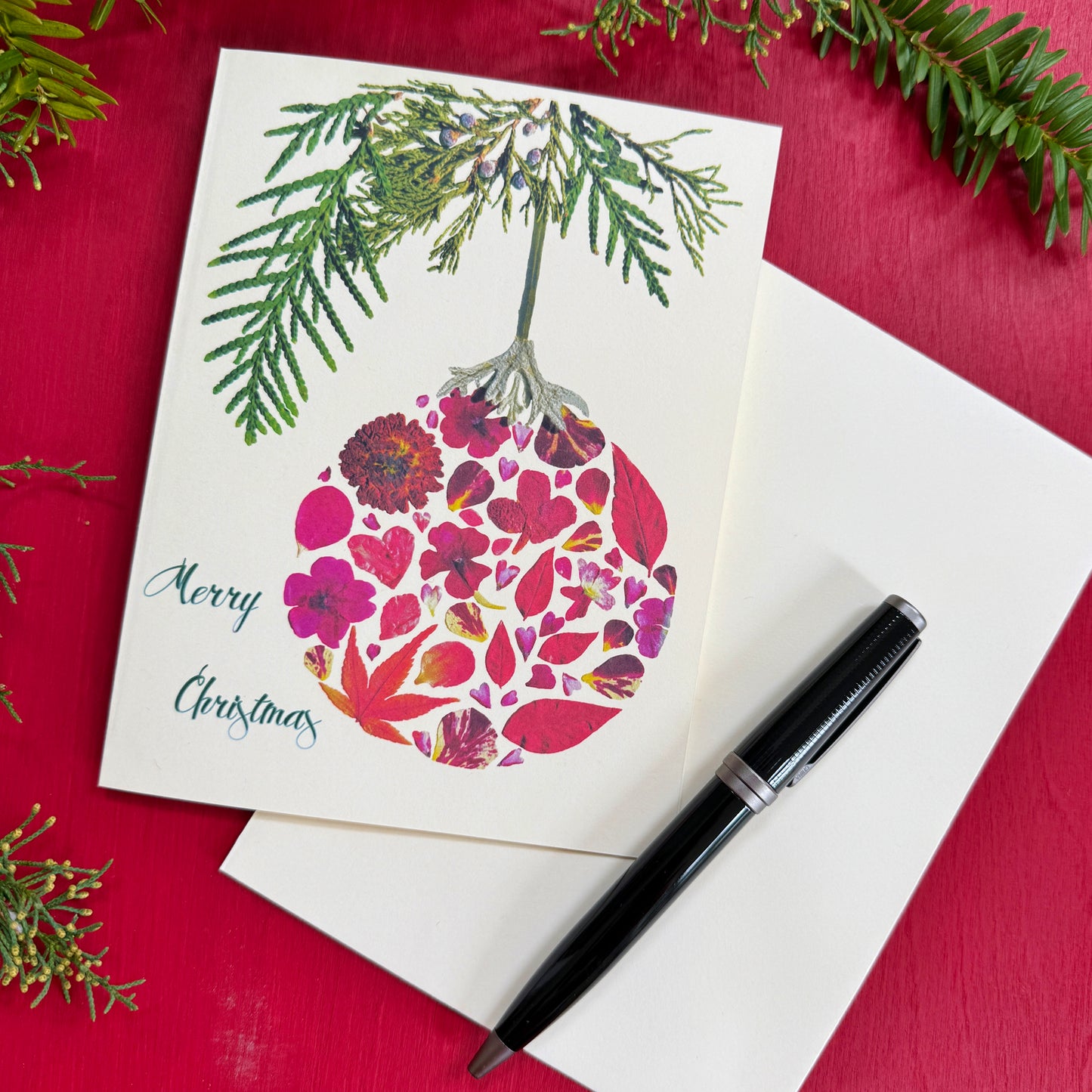 Floral Ornament Merry Christmas Card