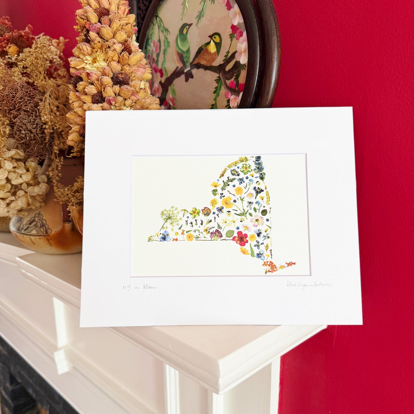 The Empire State signed matted print of New York State in pressed flowers