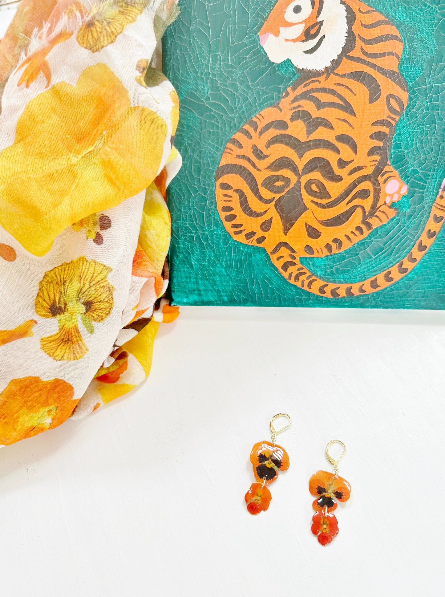 Orange Pansy Double Stack Earrings