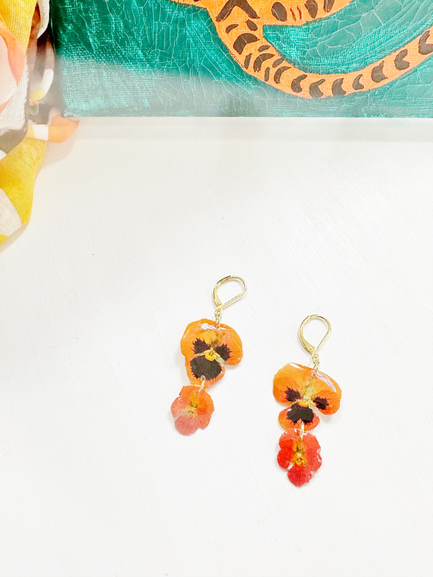 Orange Pansy Double Stack Earrings