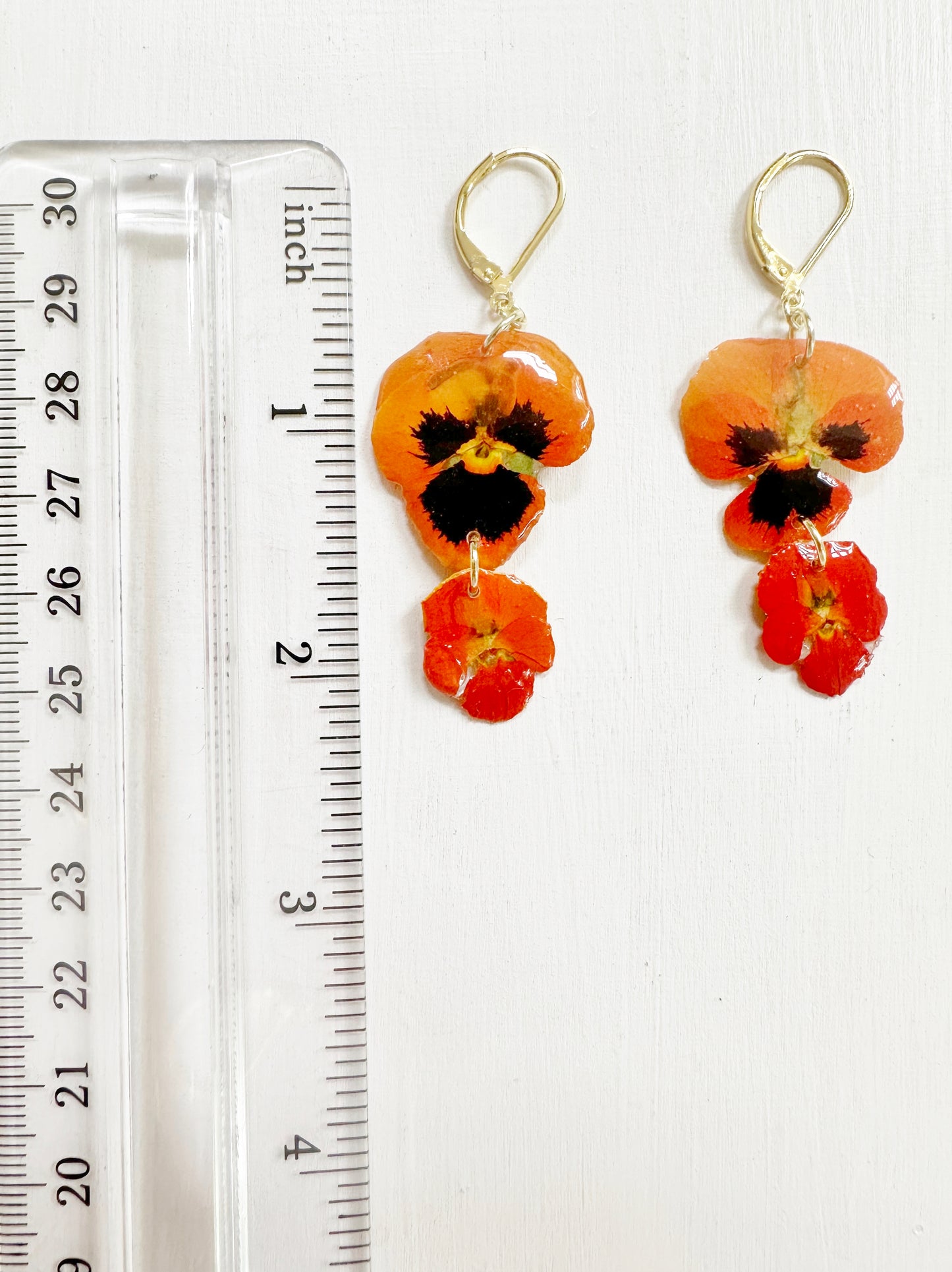 Orange Pansy Double Stack Earrings