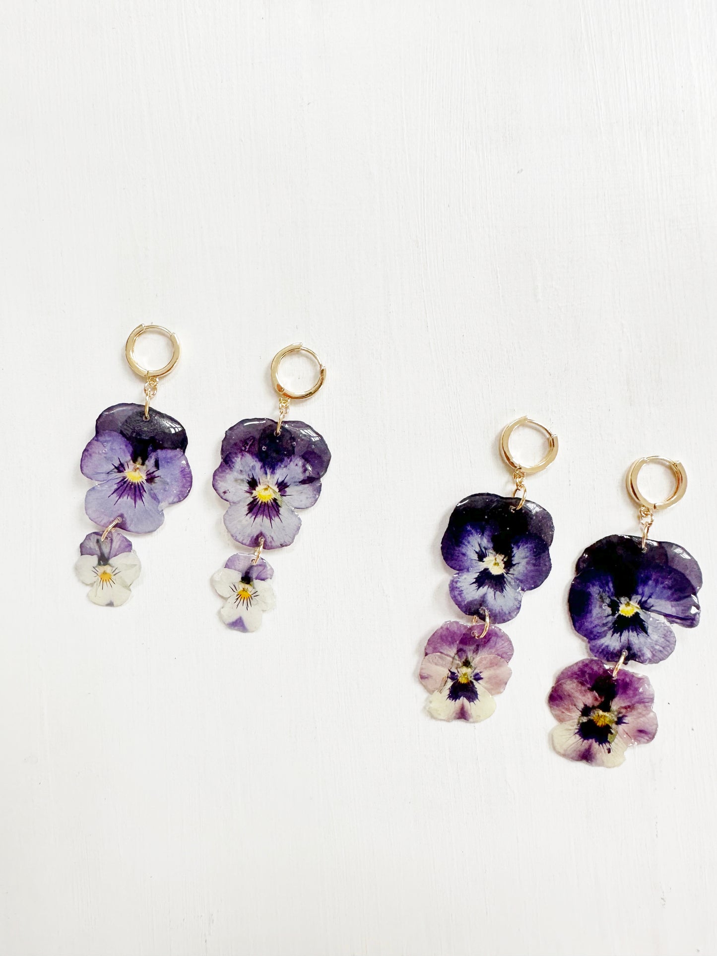 Purple Pansy Double Stack Earrings