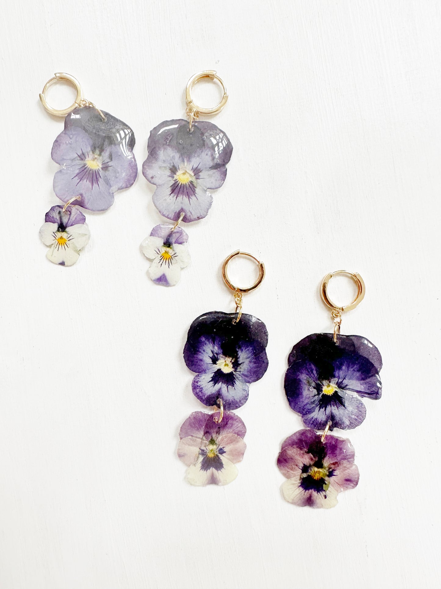 Purple Pansy Double Stack Earrings