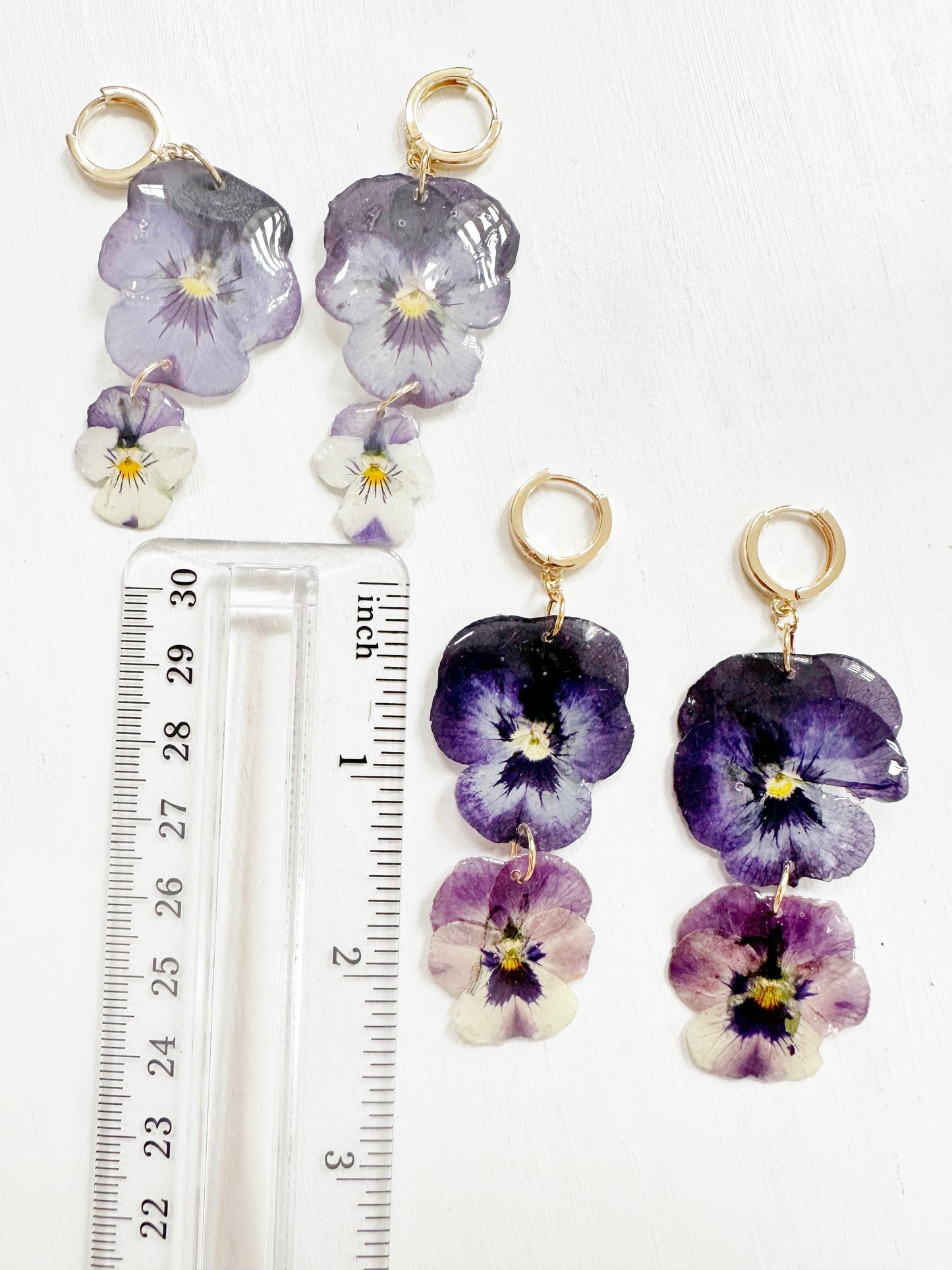 Purple Pansy Double Stack Earrings