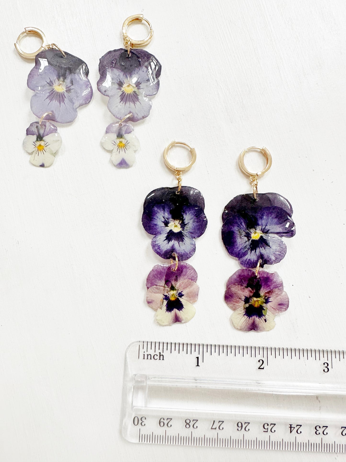 Purple Pansy Double Stack Earrings