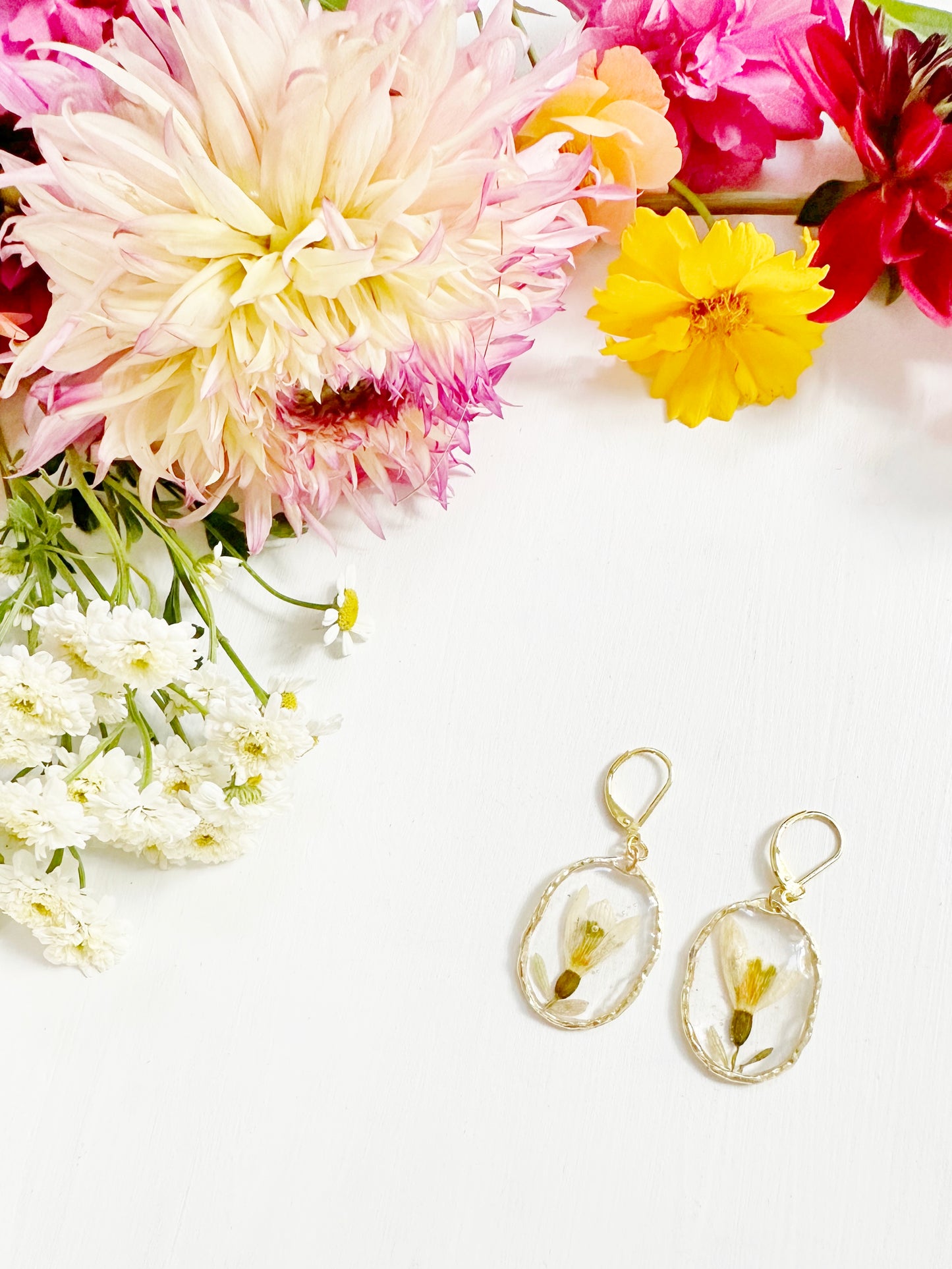 Snowdrop Earrings in Golden Frame