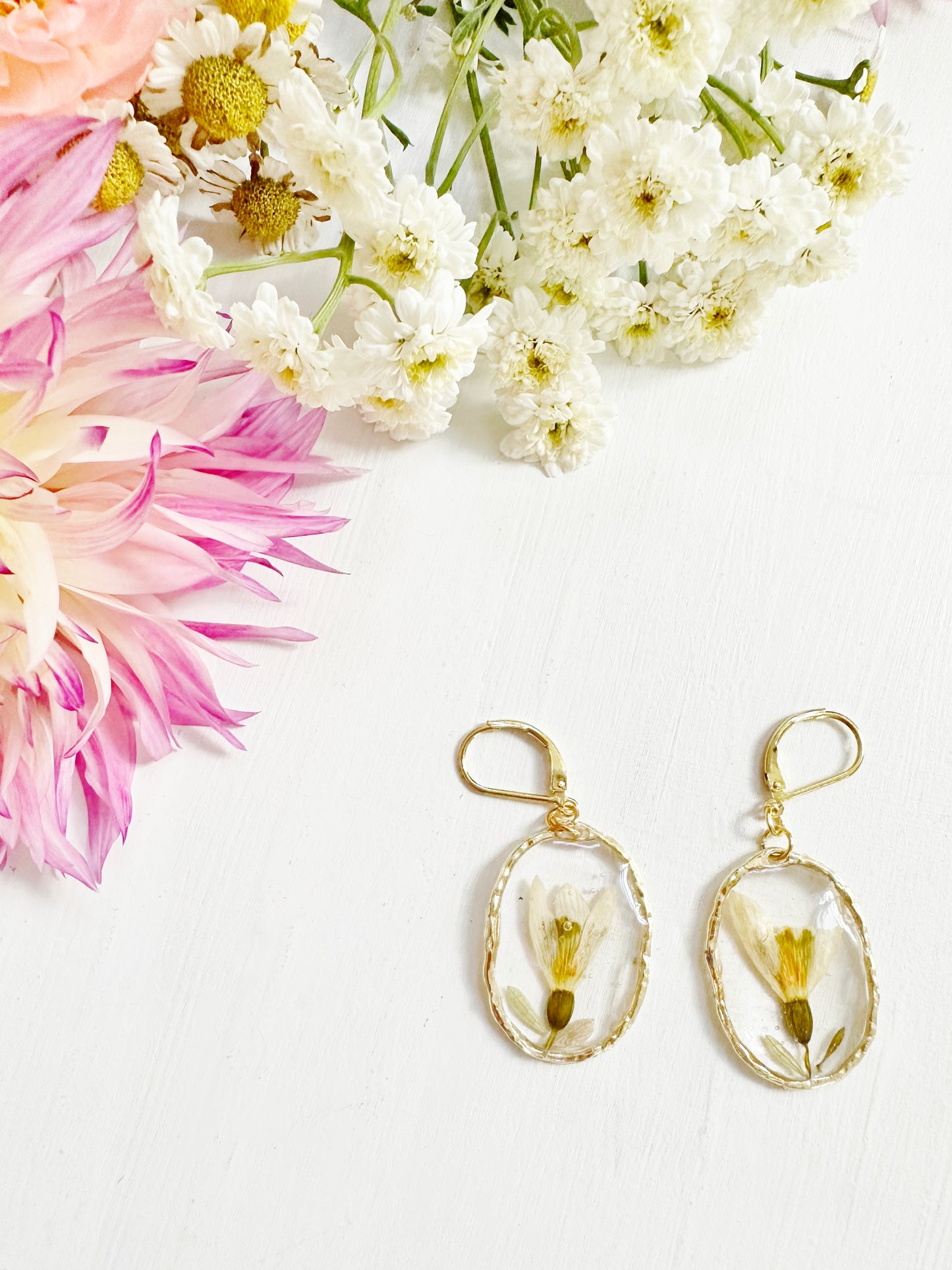Snowdrop Earrings in Golden Frame