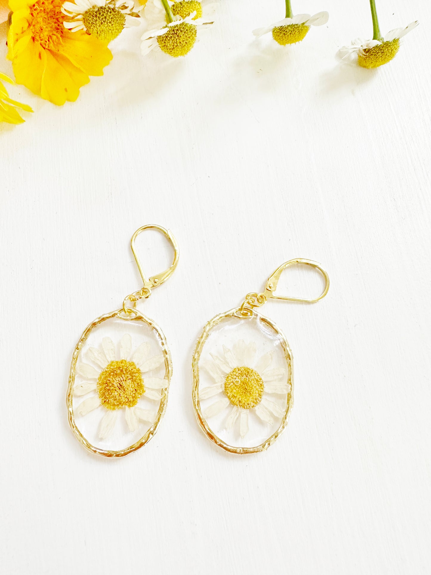 Daisy Earrings in Golden Frame