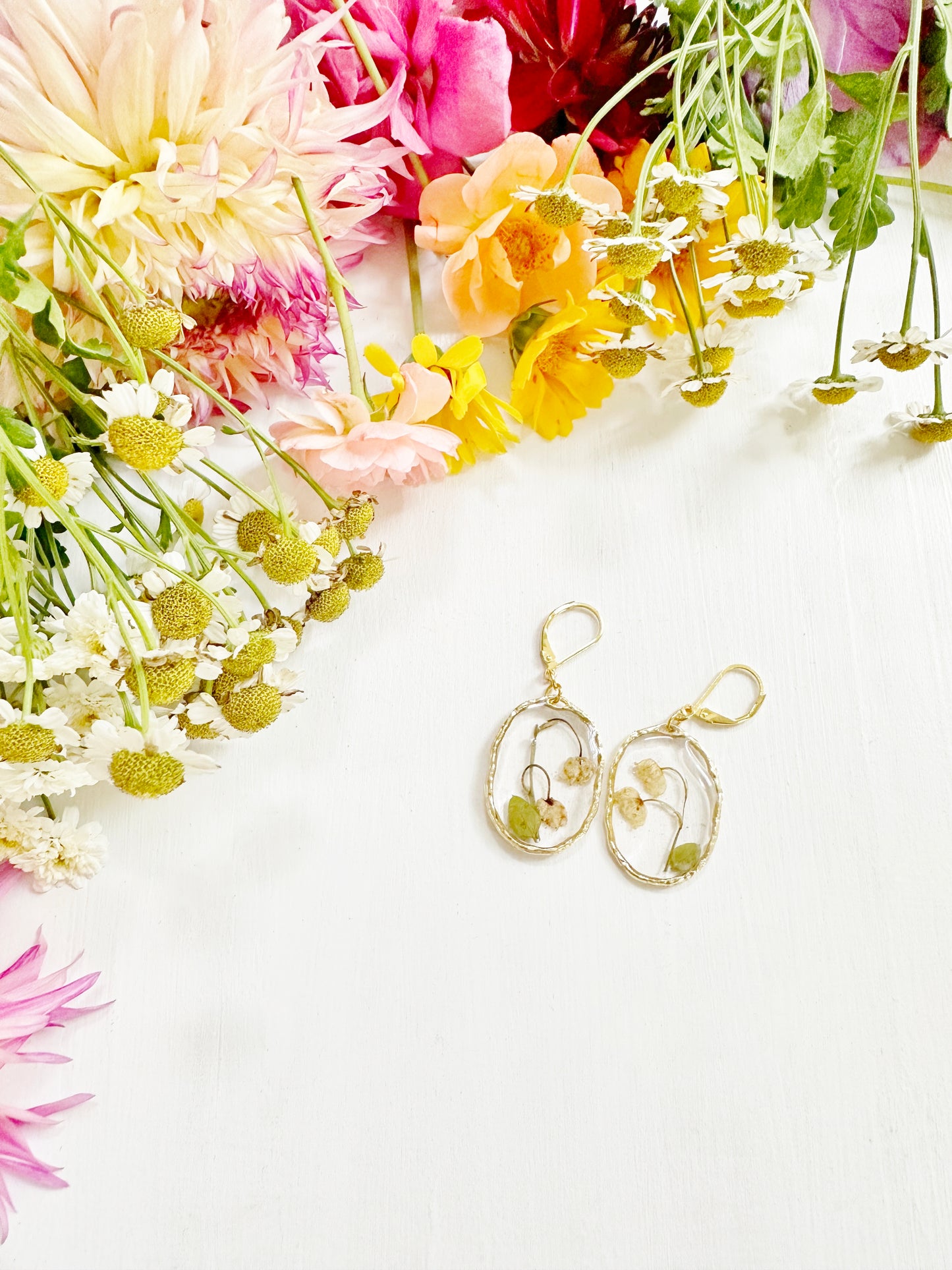 Lily-of-the-Valley Earrings in Golden Frame