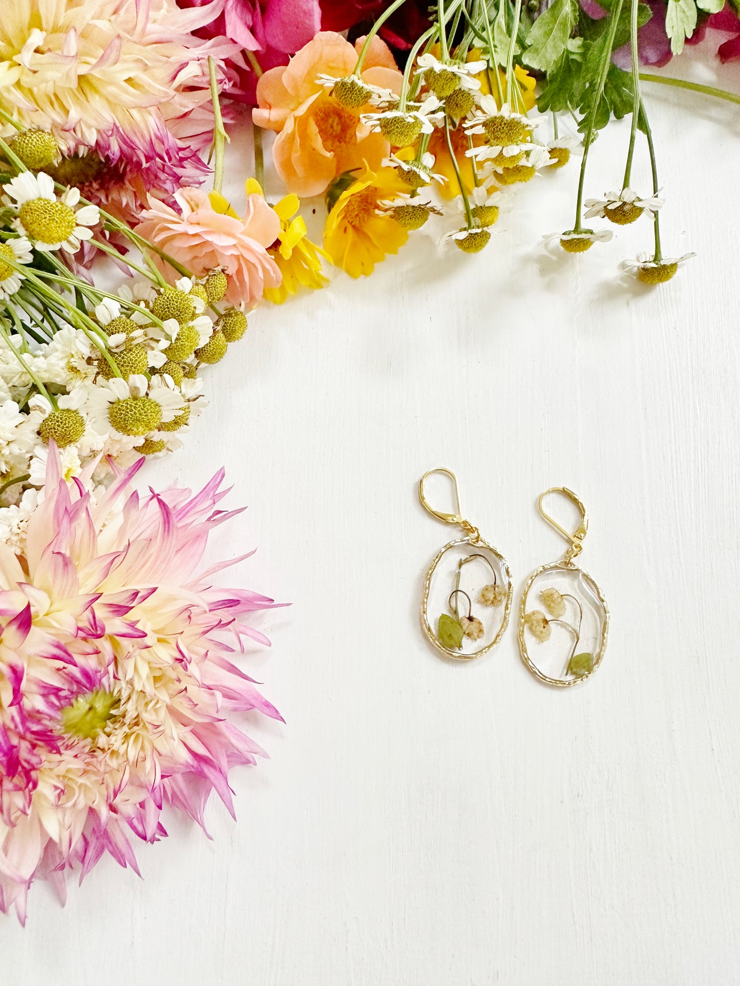 Lily-of-the-Valley Earrings in Golden Frame