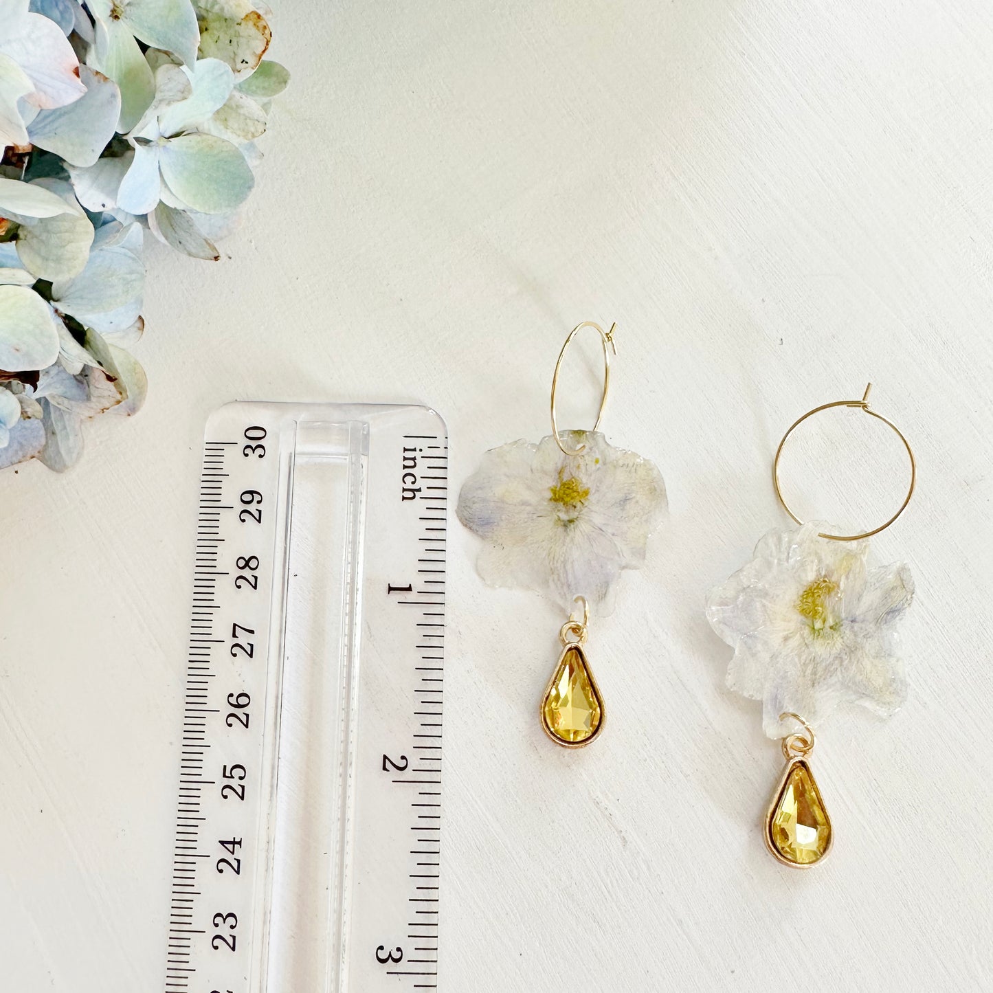 Delphinium Earrings with Yellow Rhinestone Drop