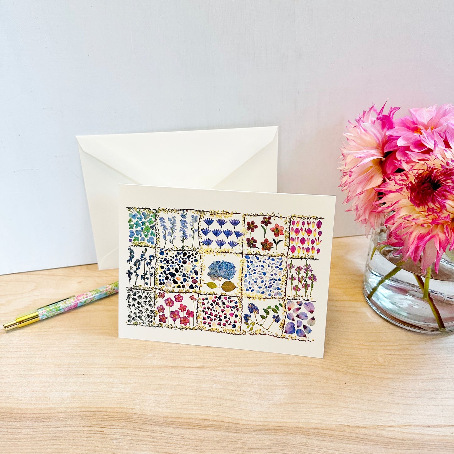 Pressed Quilt - Pressed Flowers and Leaves Greeting Card