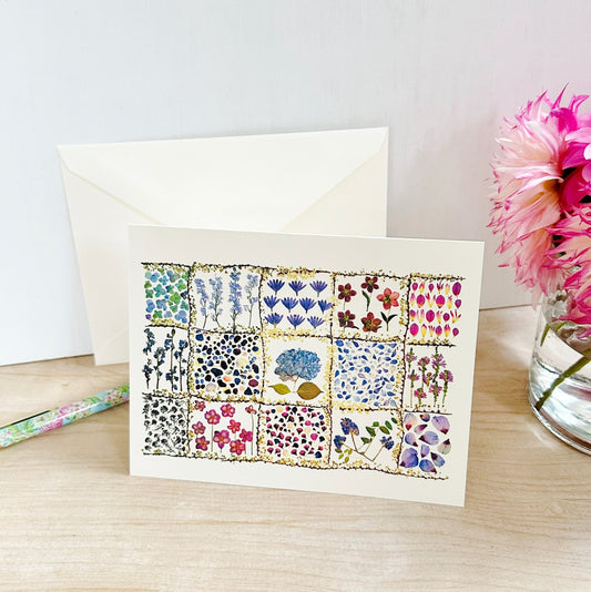 Pressed Quilt - Pressed Flowers and Leaves Greeting Card