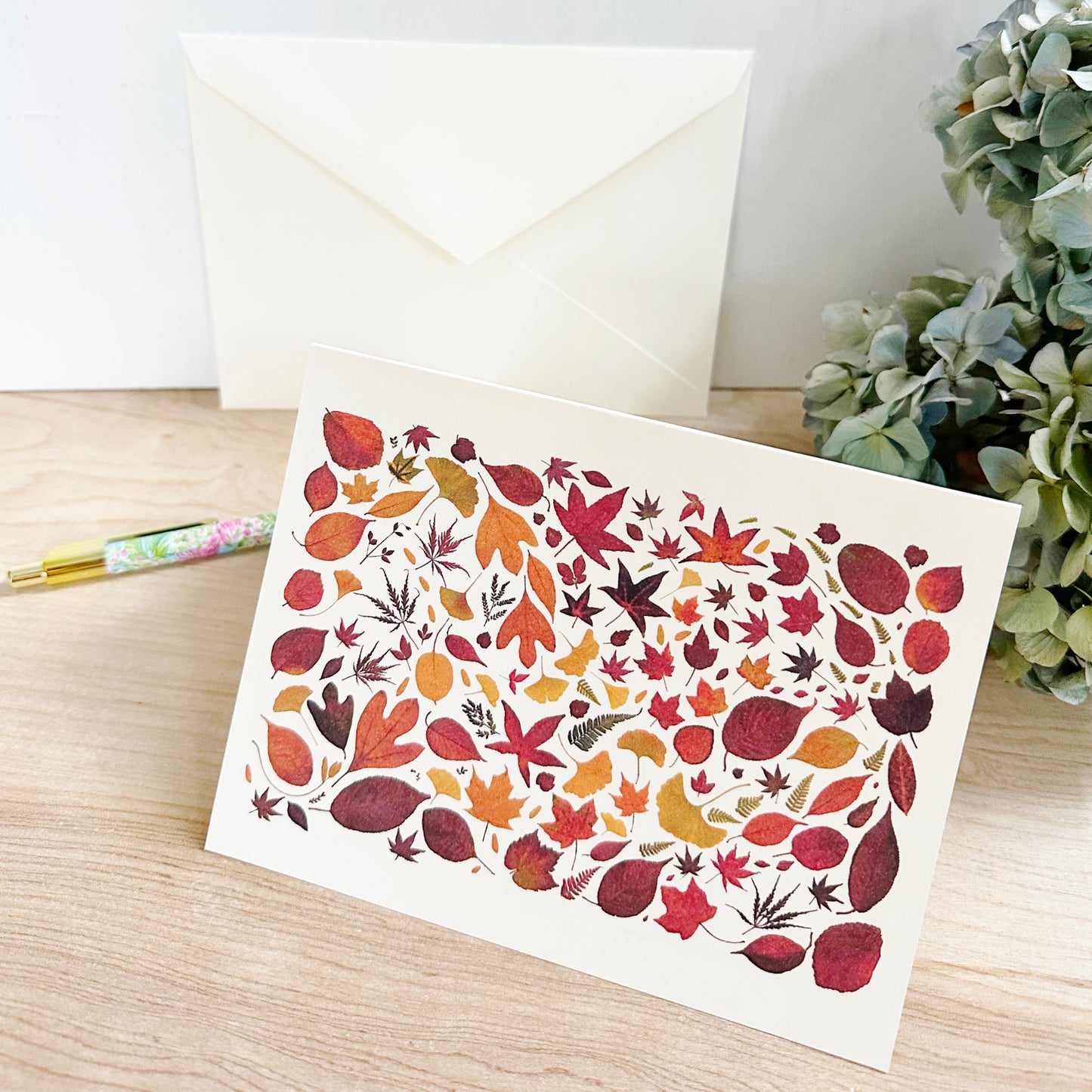 Fall Wave - Printed pressed autumn leaves blank greeting card