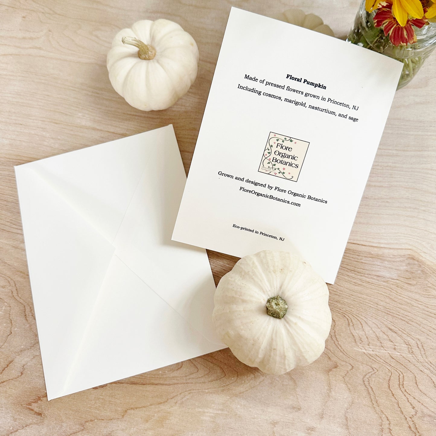 Floral Pumpkin - Printed pressed flowers blank greeting card