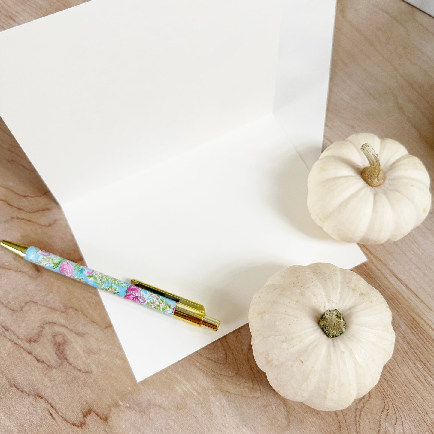 Floral Pumpkin - Printed pressed flowers blank greeting card
