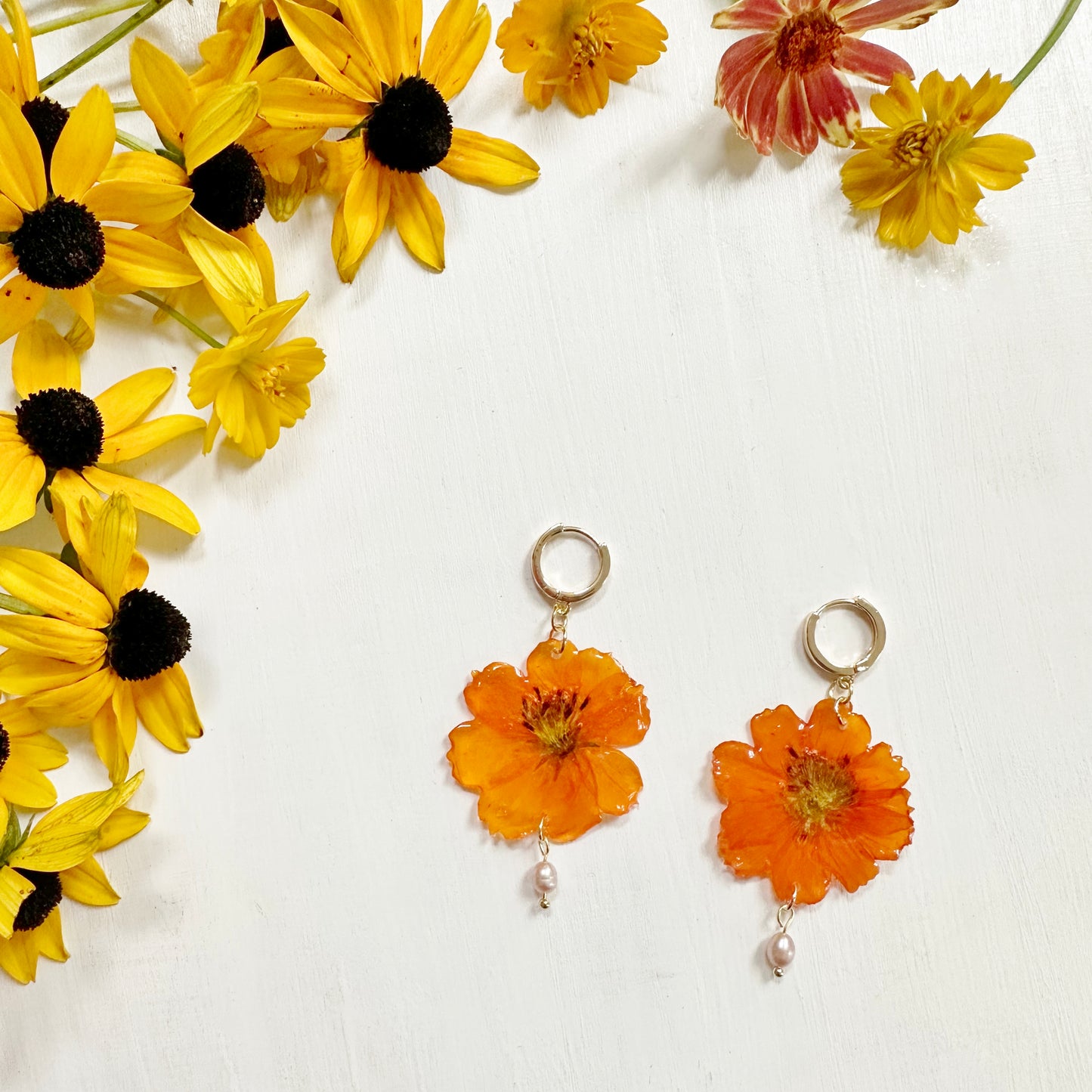 Cosmos Earrings with Pearl Drop