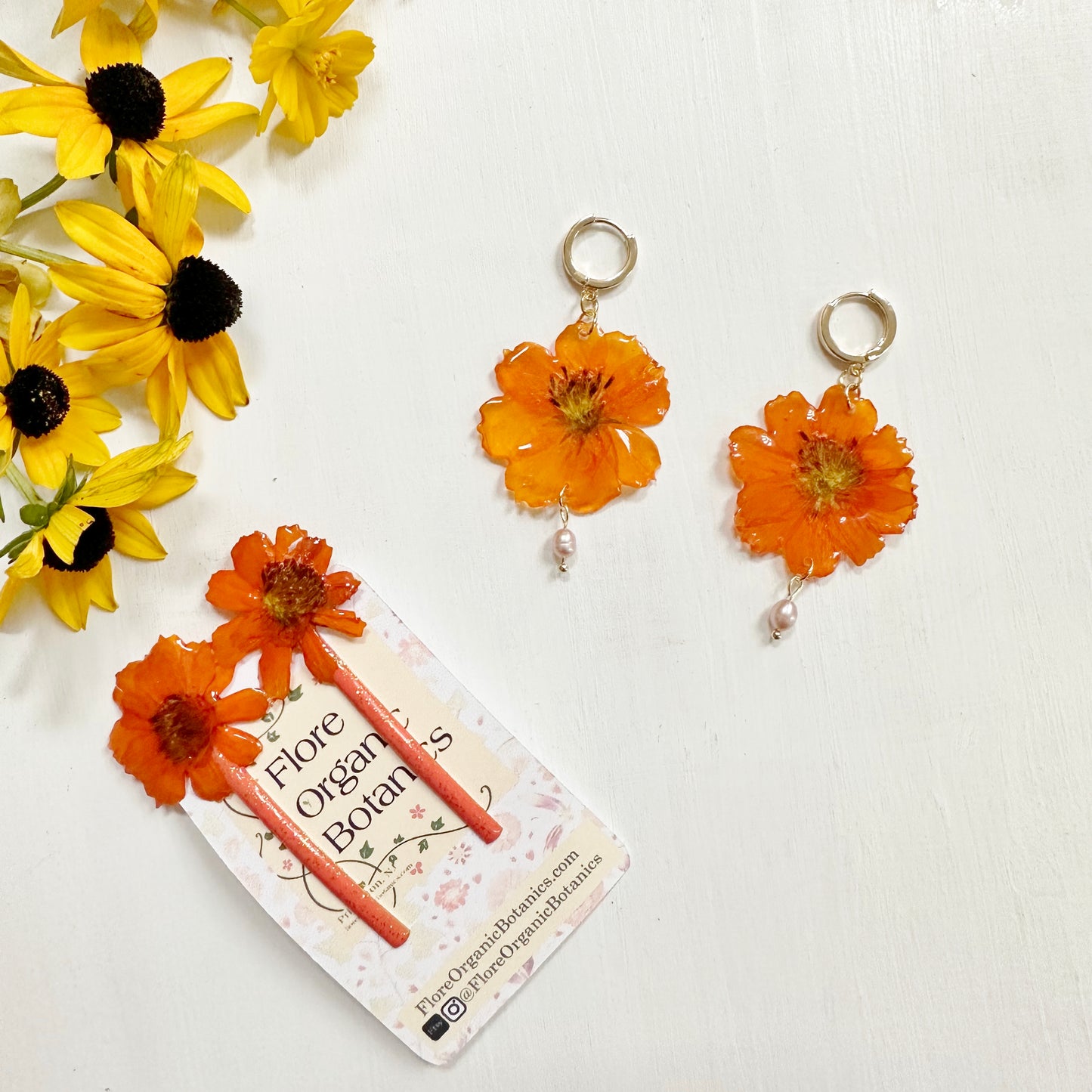 Cosmos Earrings with Pearl Drop