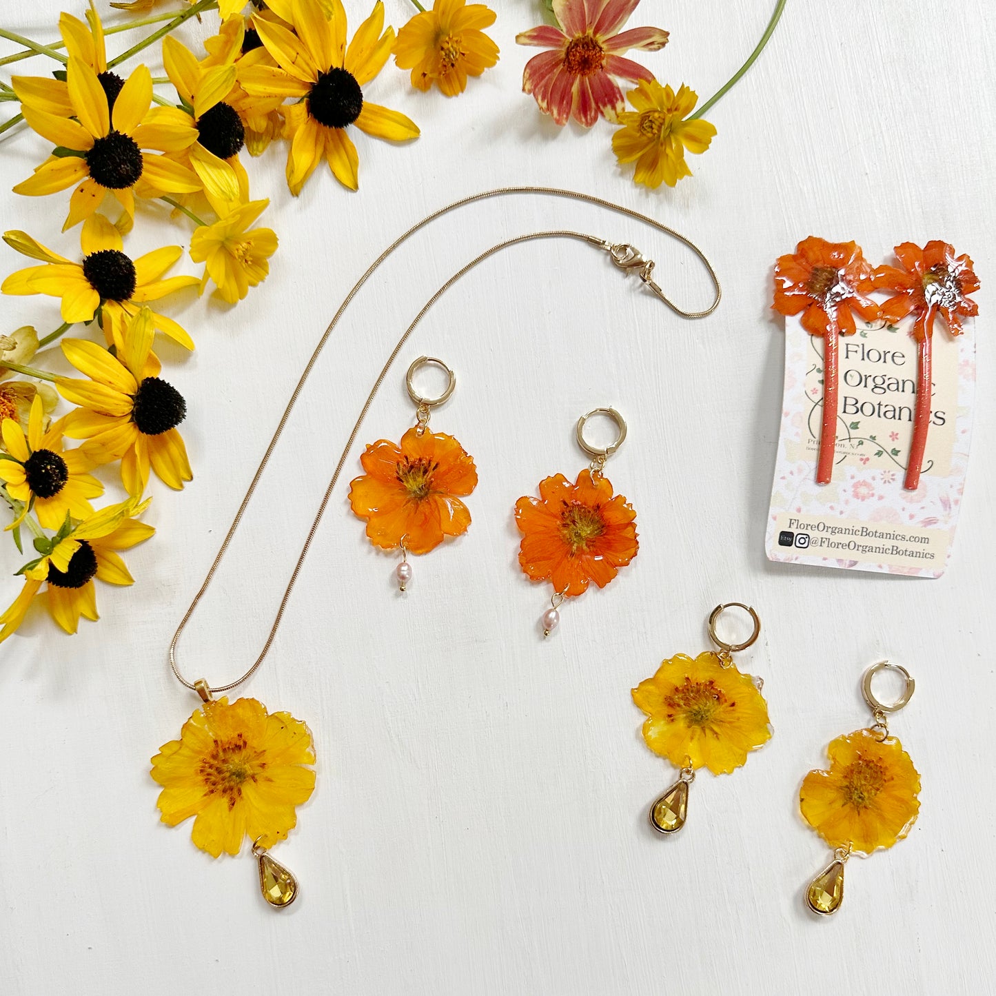 Cosmos Earrings with Pearl Drop