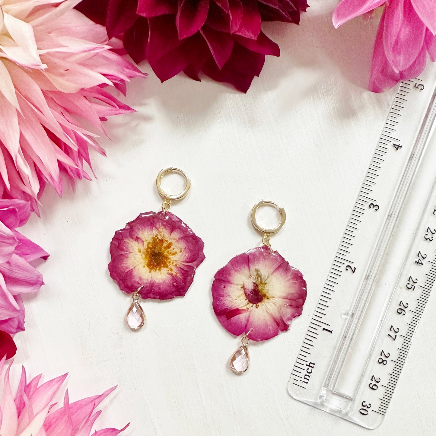 Rose Earrings with Pink Drop