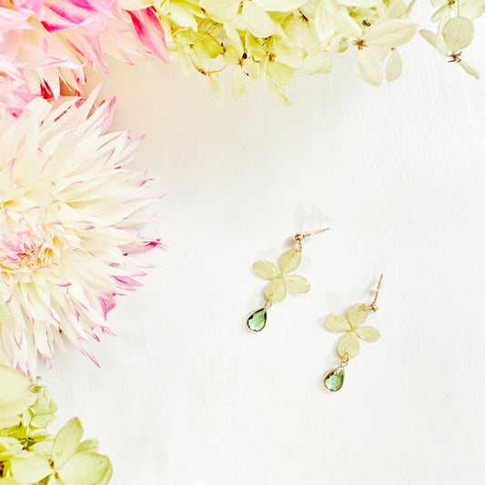 Green Hydrangea Earrings with Peridot Drop