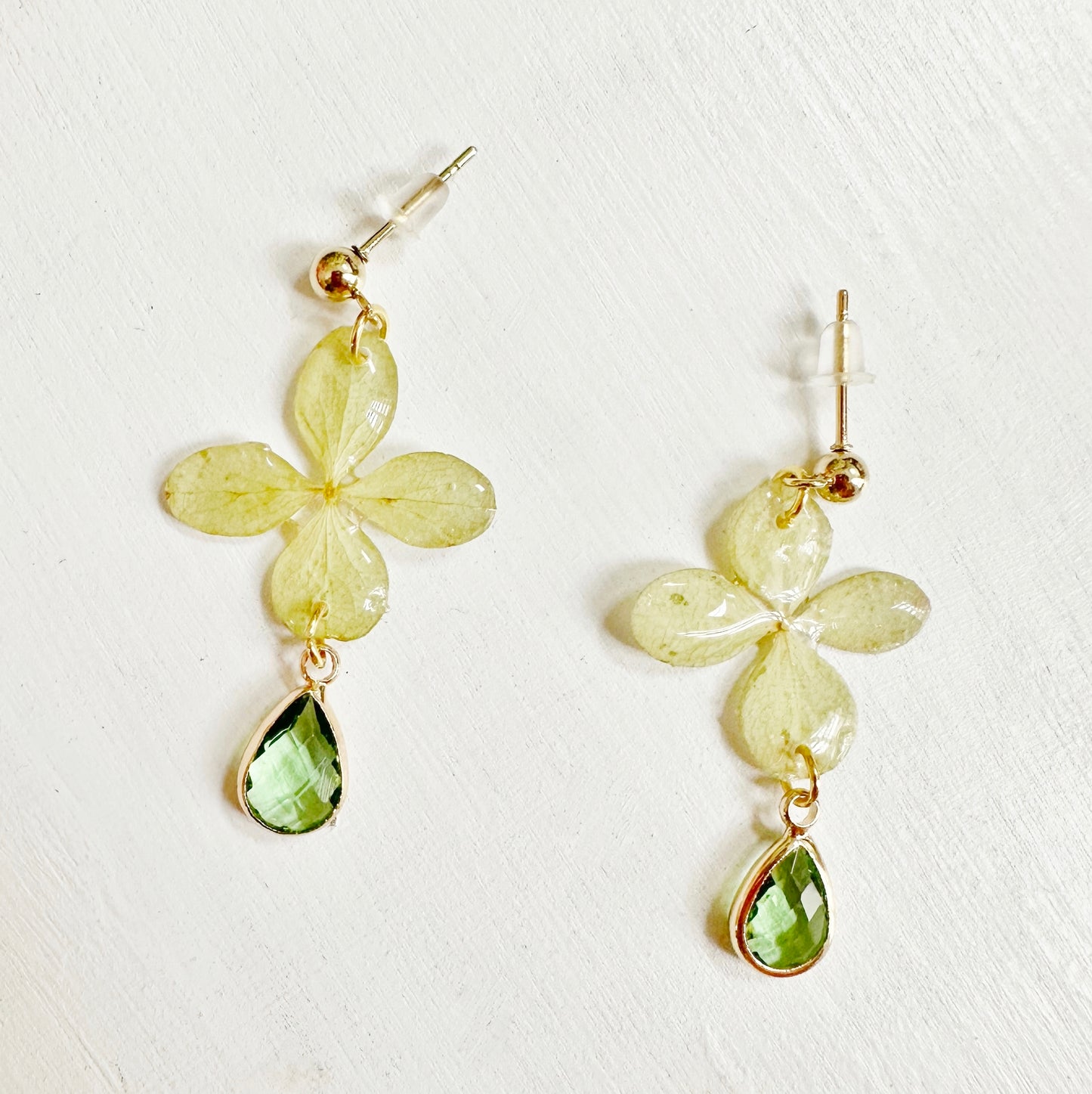Green Hydrangea Earrings with Peridot Drop
