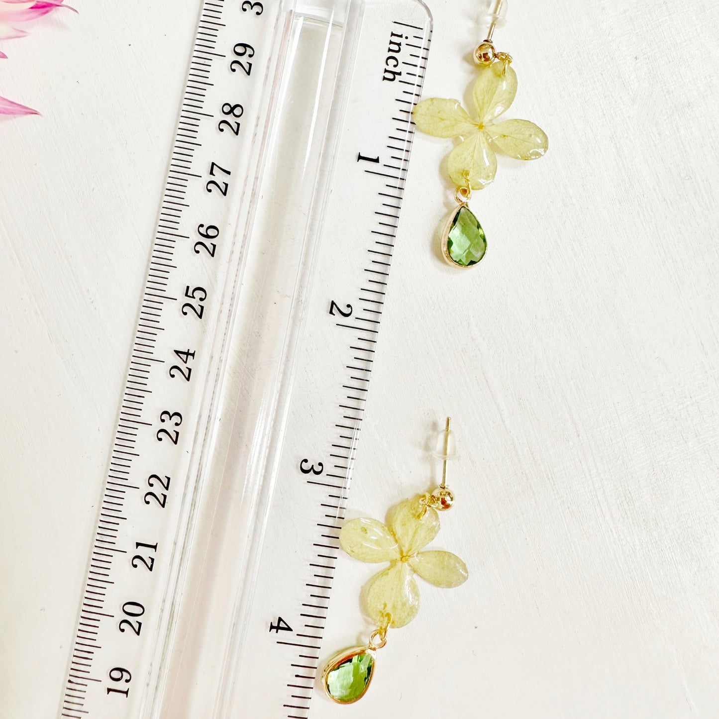 Green Hydrangea Earrings with Peridot Drop