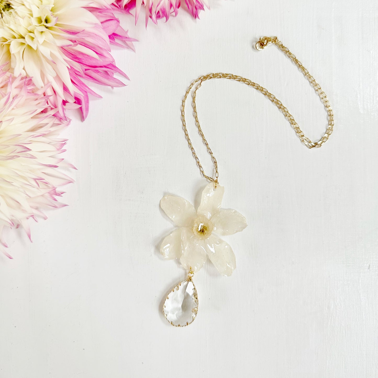 Narcissus Necklace with Crystal Drop