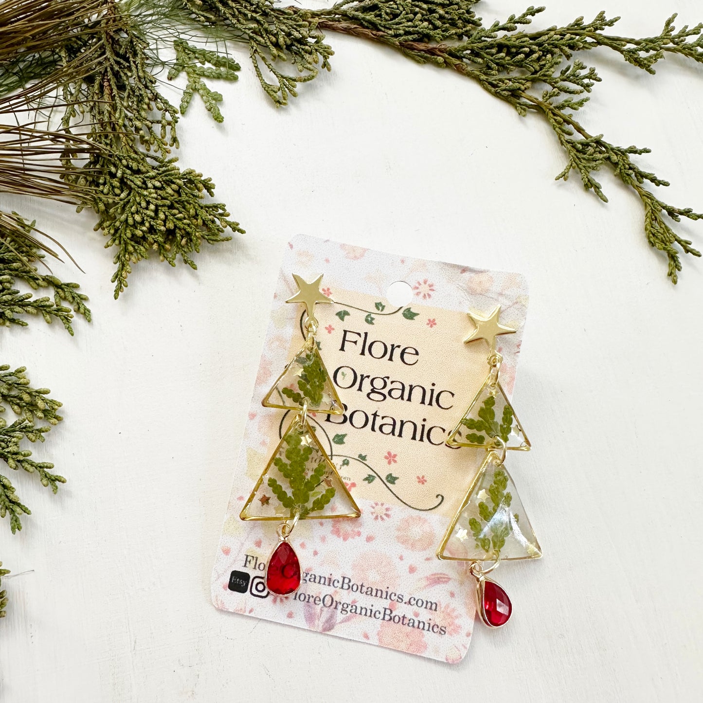 Christmas Tree Earrings with Real Thuja Leaves