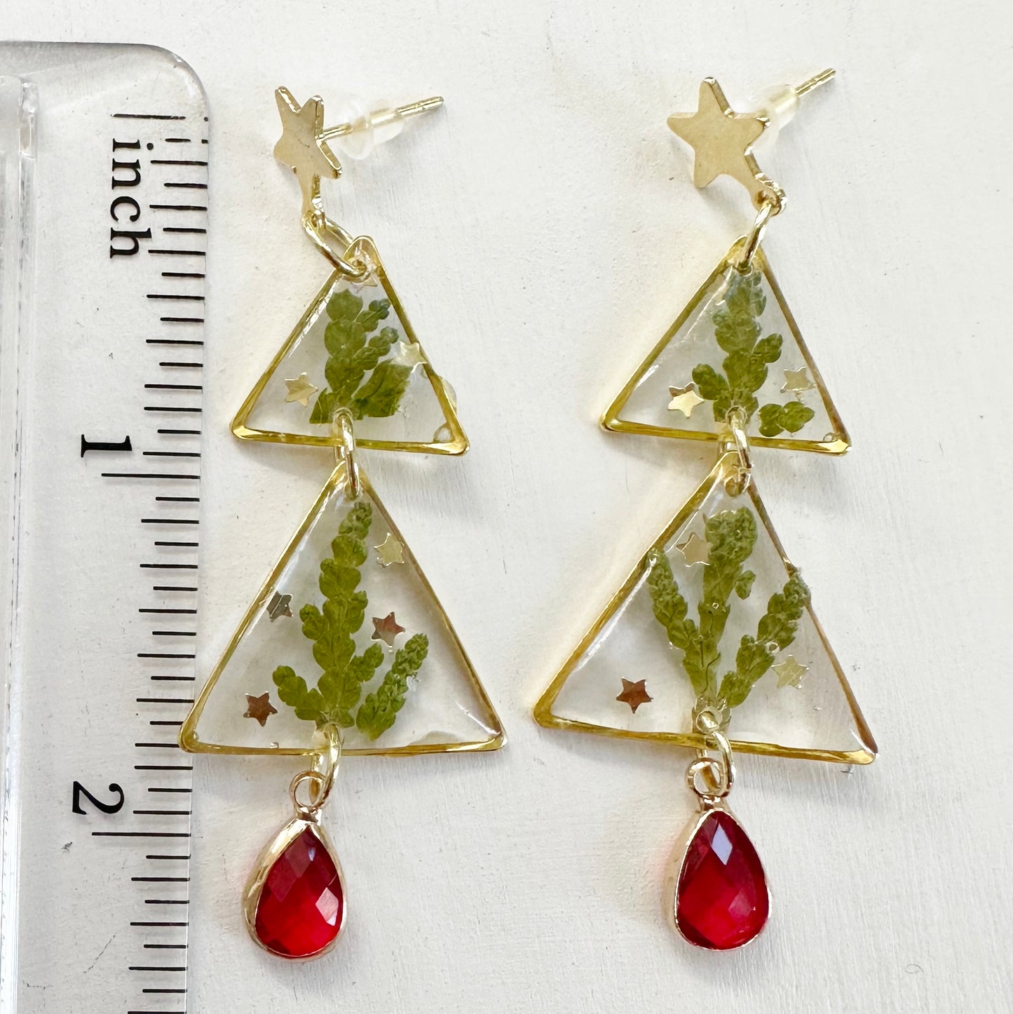 Christmas Tree Earrings with Real Thuja Leaves