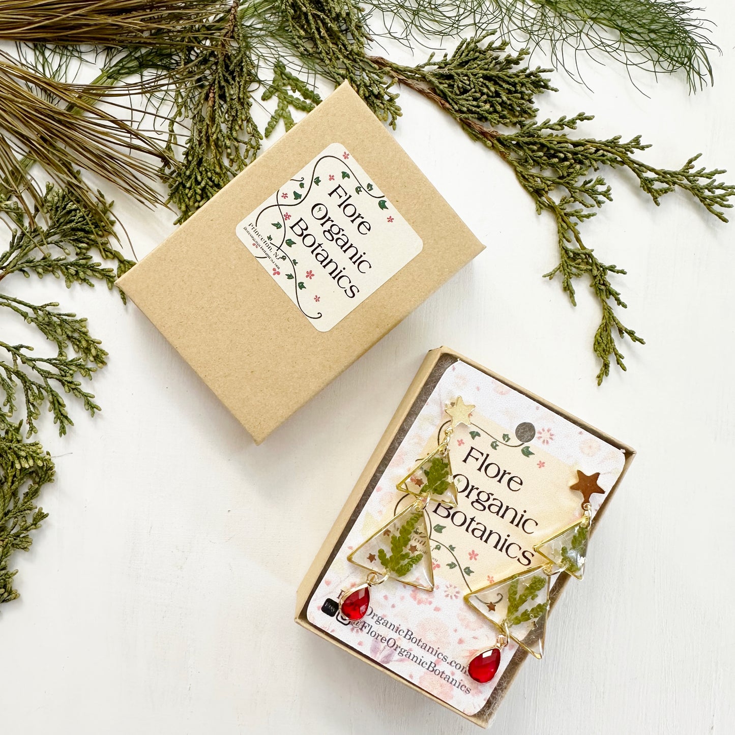 Christmas Tree Earrings with Real Thuja Leaves