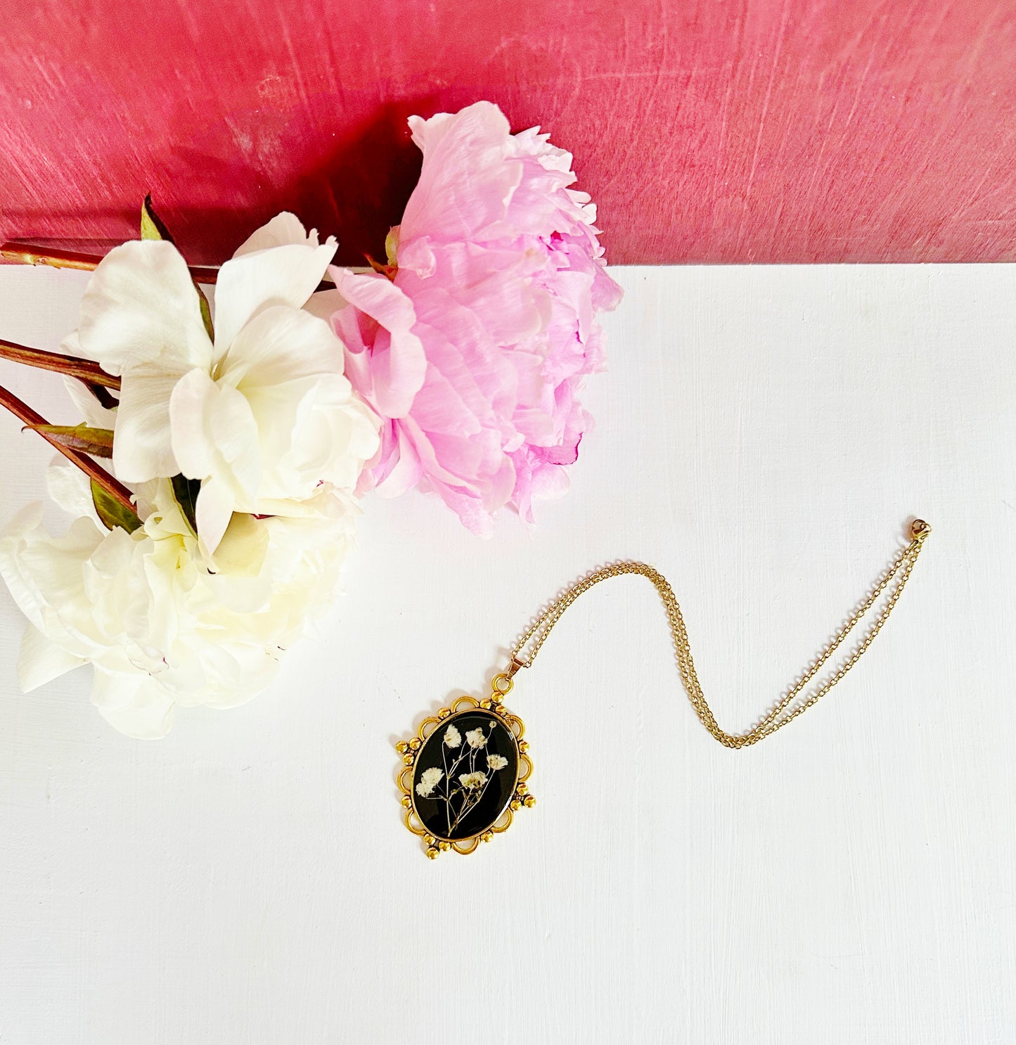 Romantic Victorian baby's breath pendant and chain