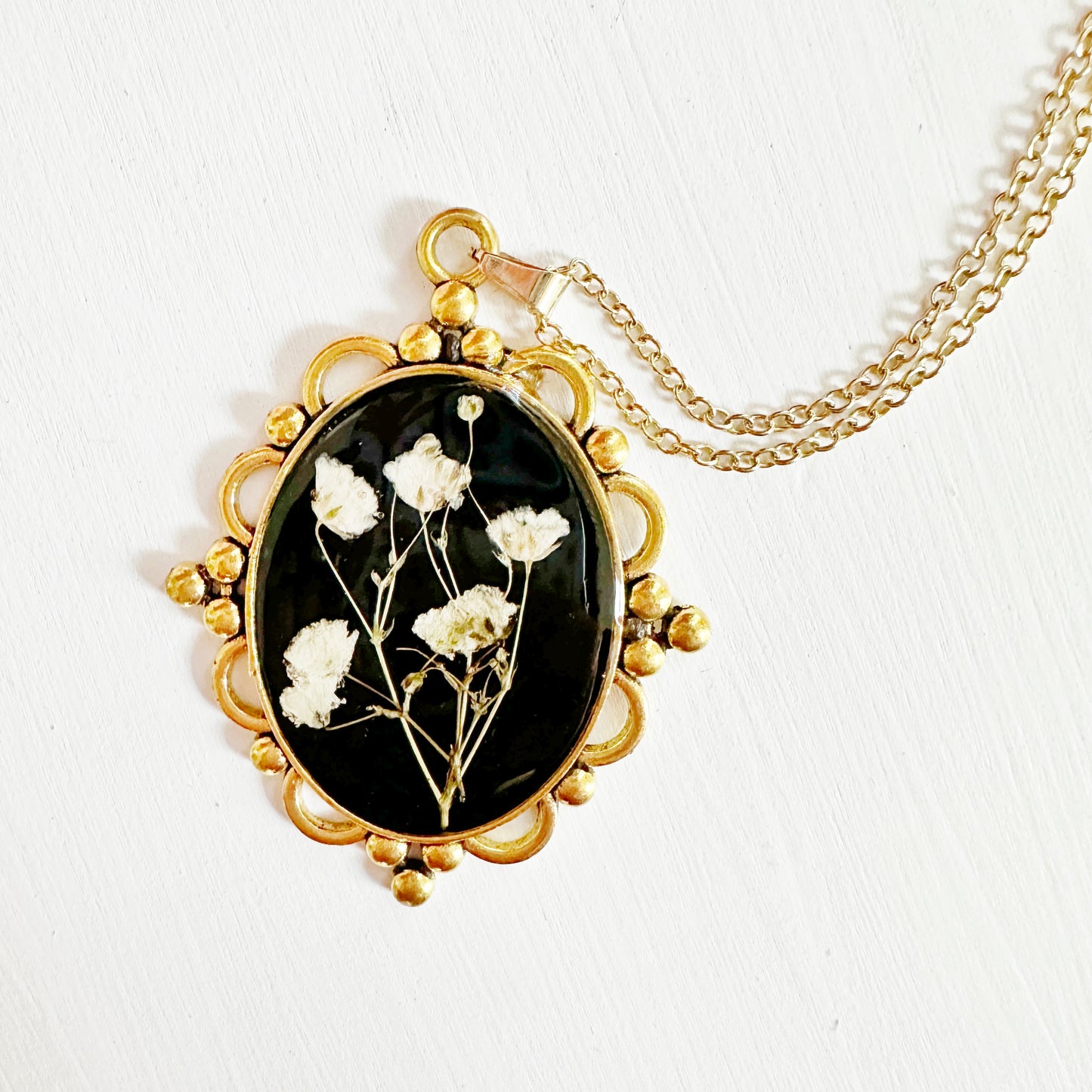 Romantic Victorian baby's breath pendant and chain