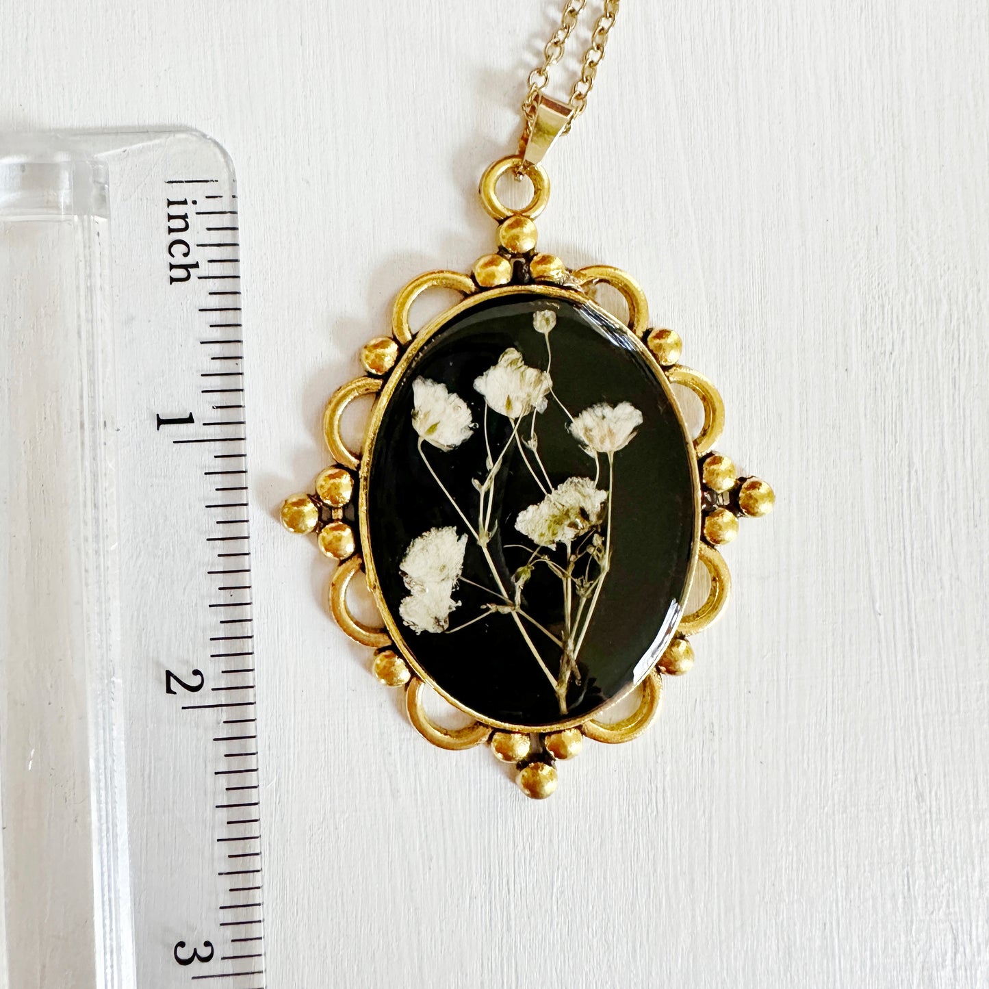 Romantic Victorian baby's breath pendant and chain