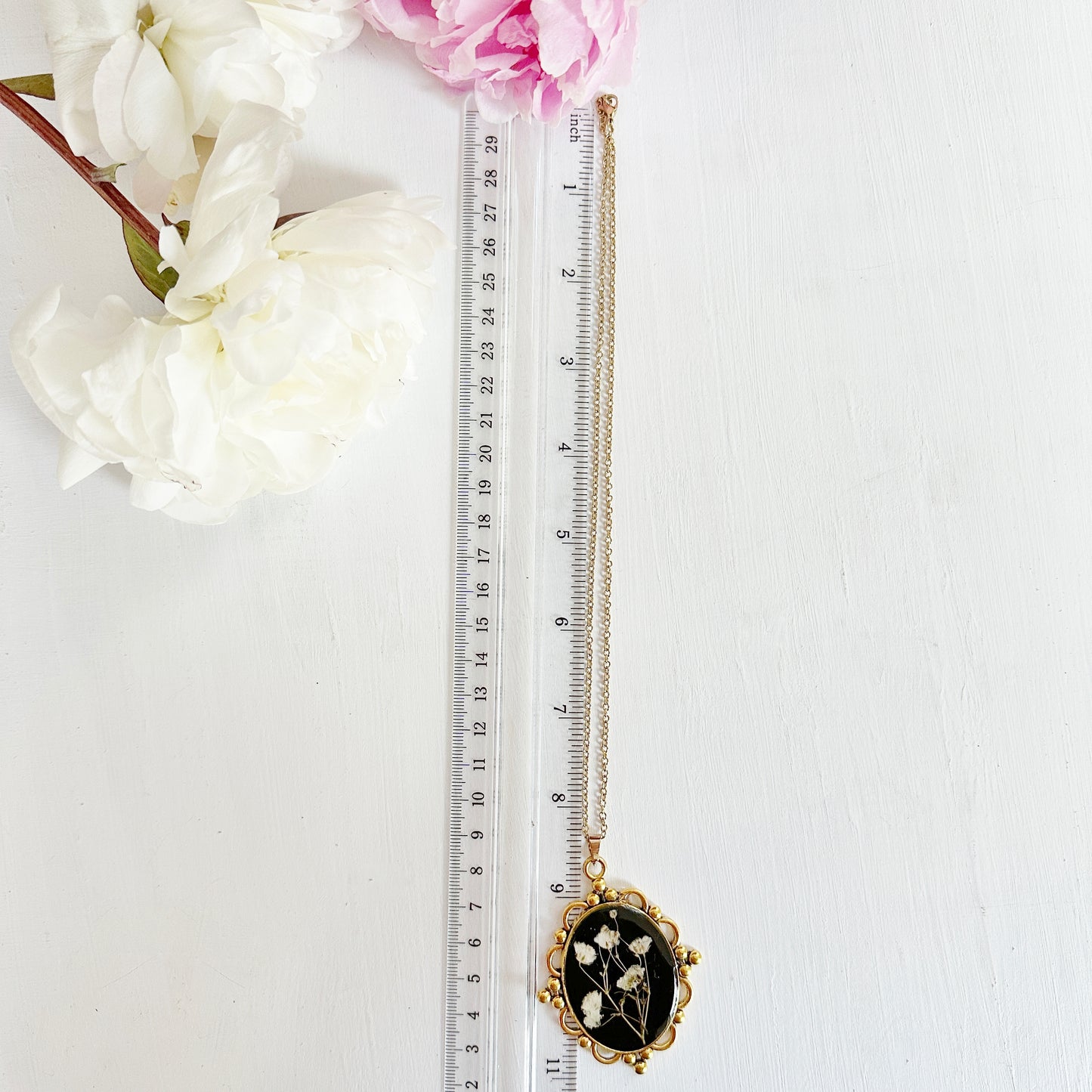 Romantic Victorian baby's breath pendant and chain