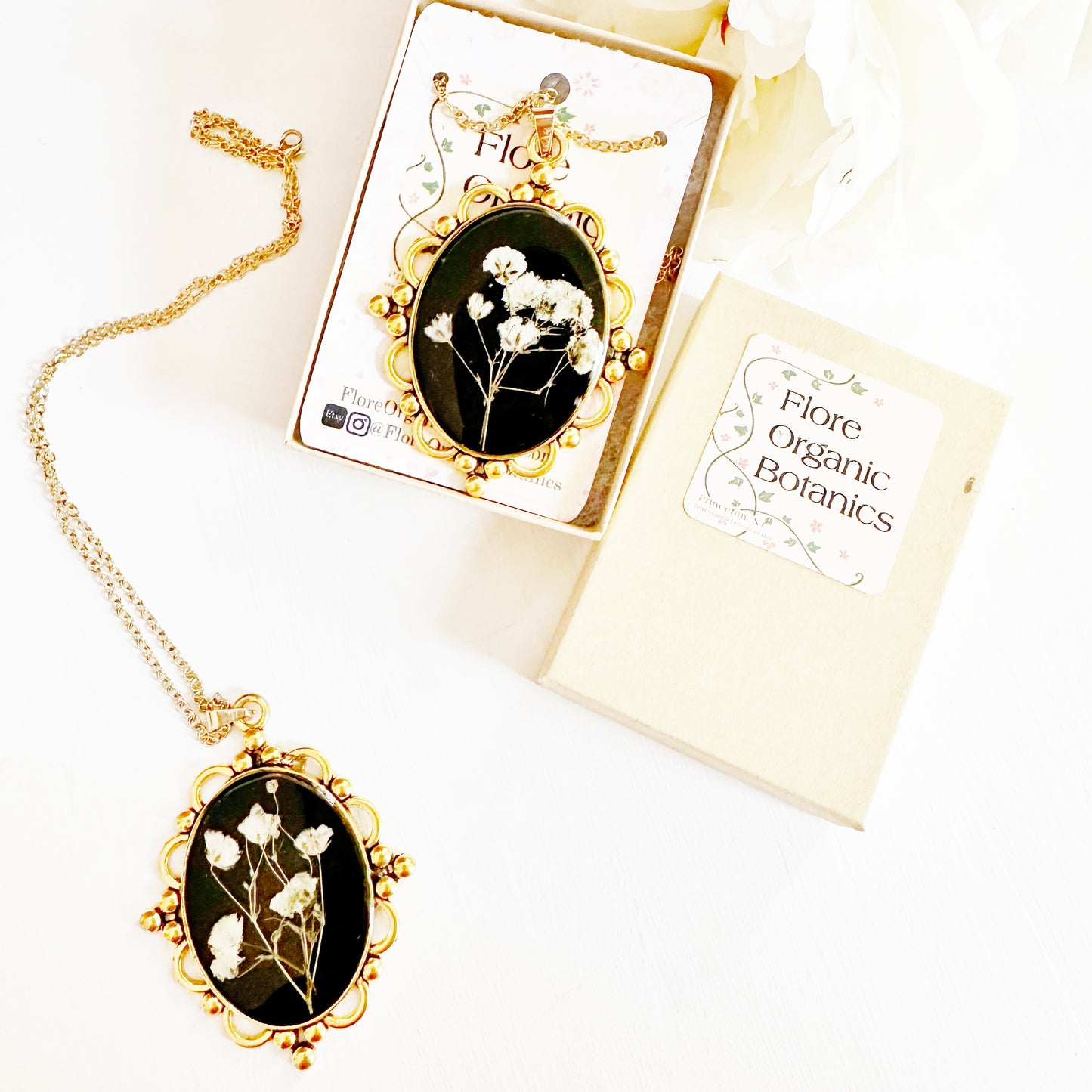 Romantic Victorian baby's breath pendant and chain