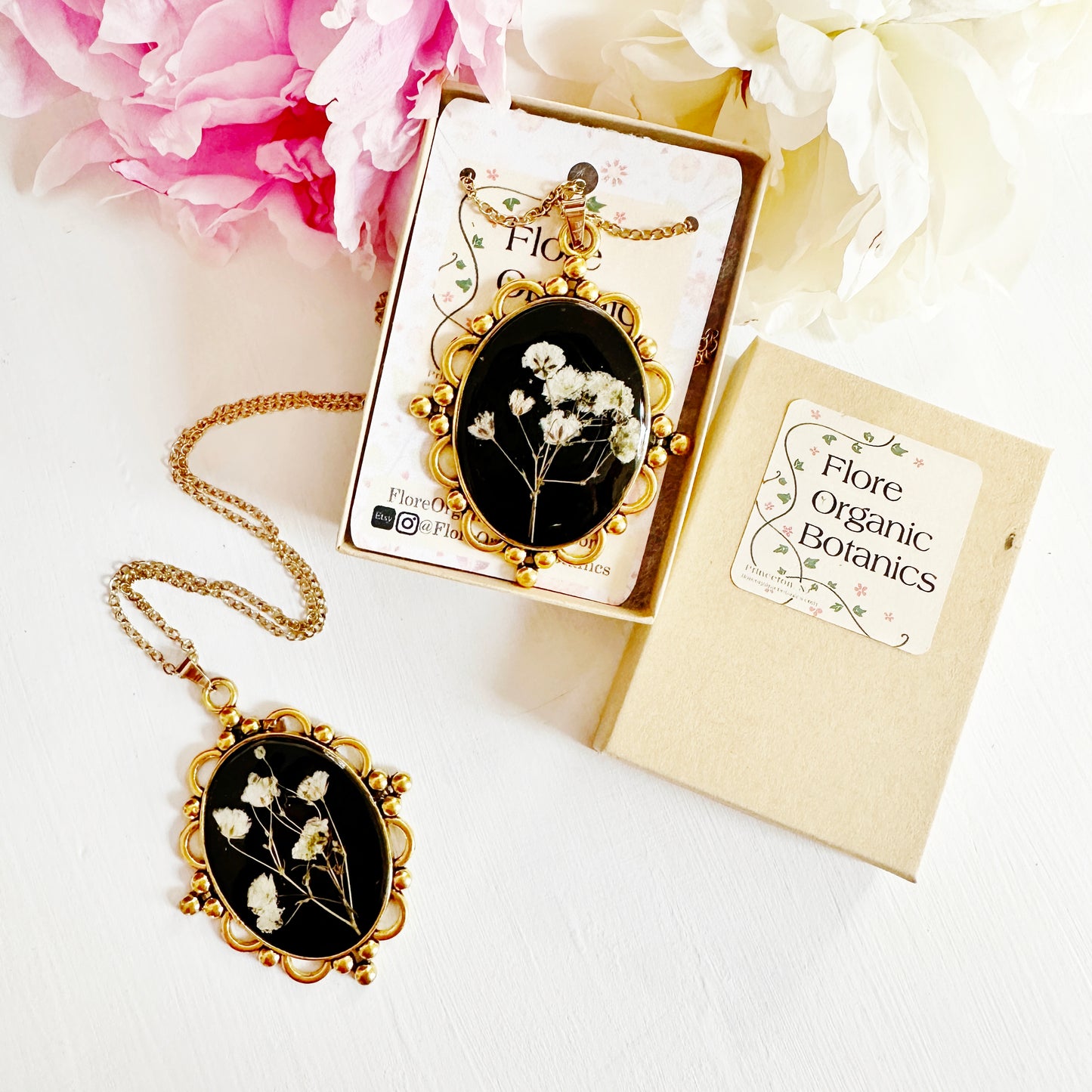 Romantic Victorian baby's breath pendant and chain