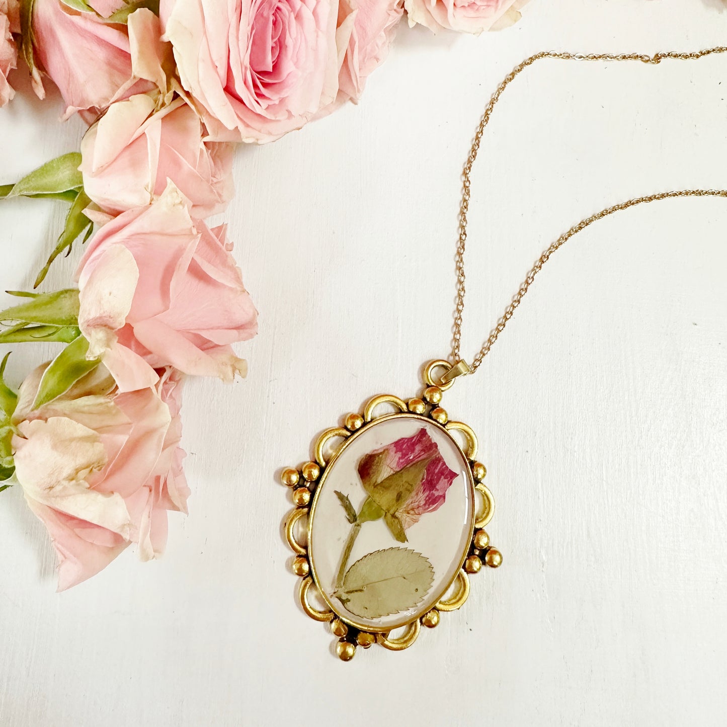 Romantic Victorian rose pendant and chain