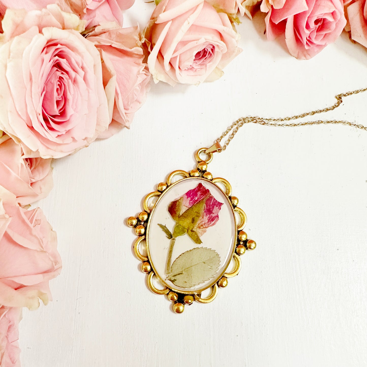 Romantic Victorian rose pendant and chain