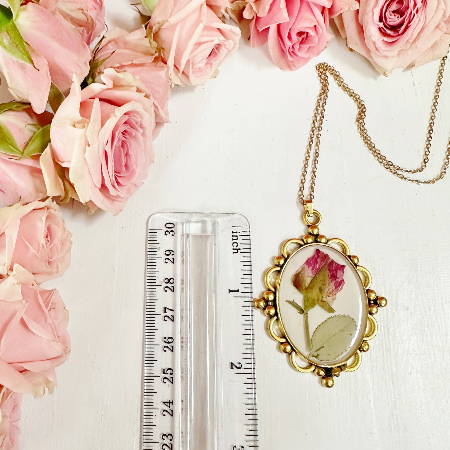 Romantic Victorian rose pendant and chain