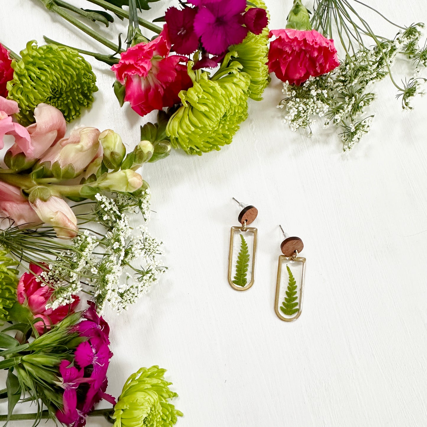 Earth Day Fern and Wood Earrings