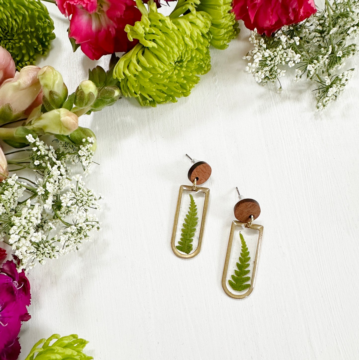 Earth Day Fern and Wood Earrings
