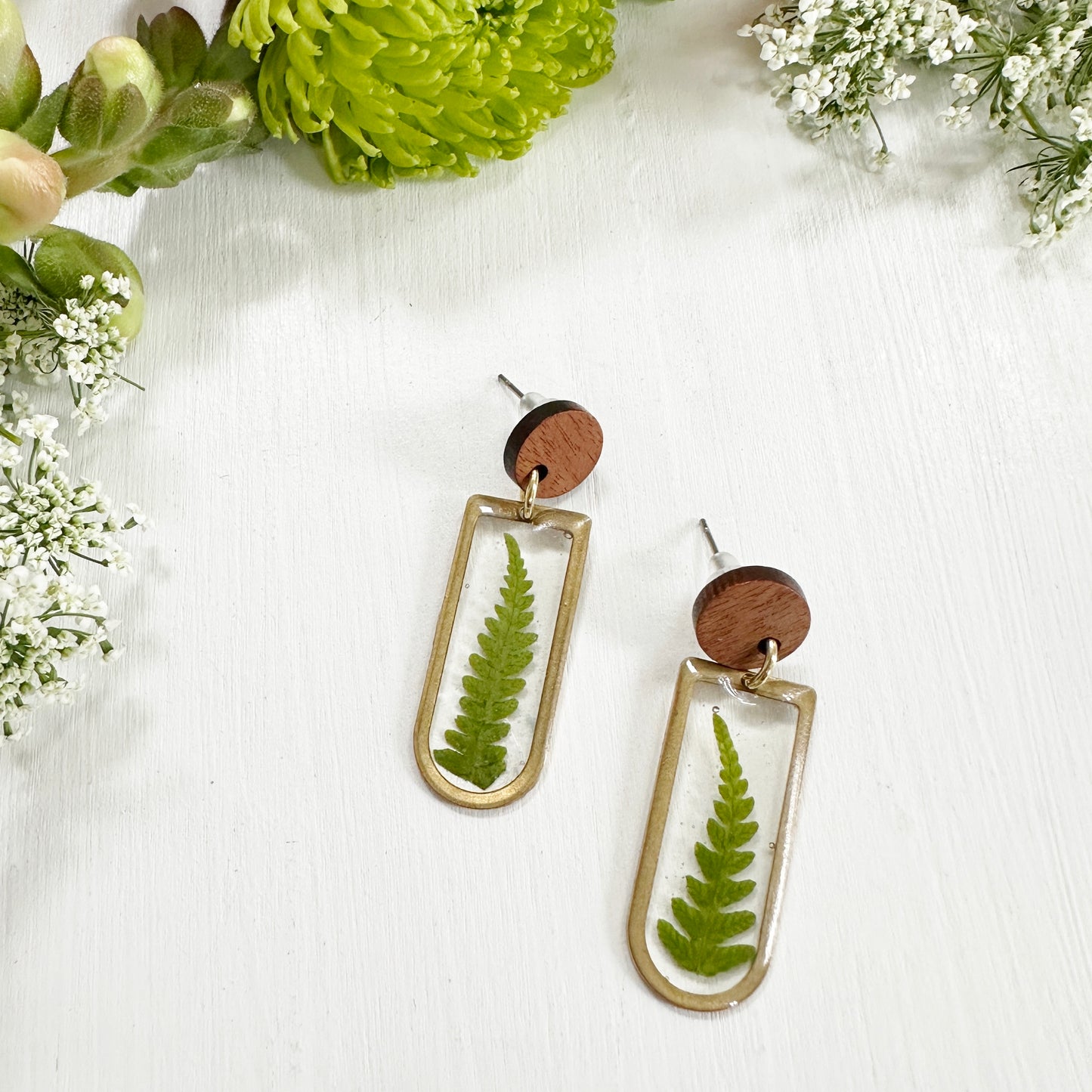 Earth Day Fern and Wood Earrings