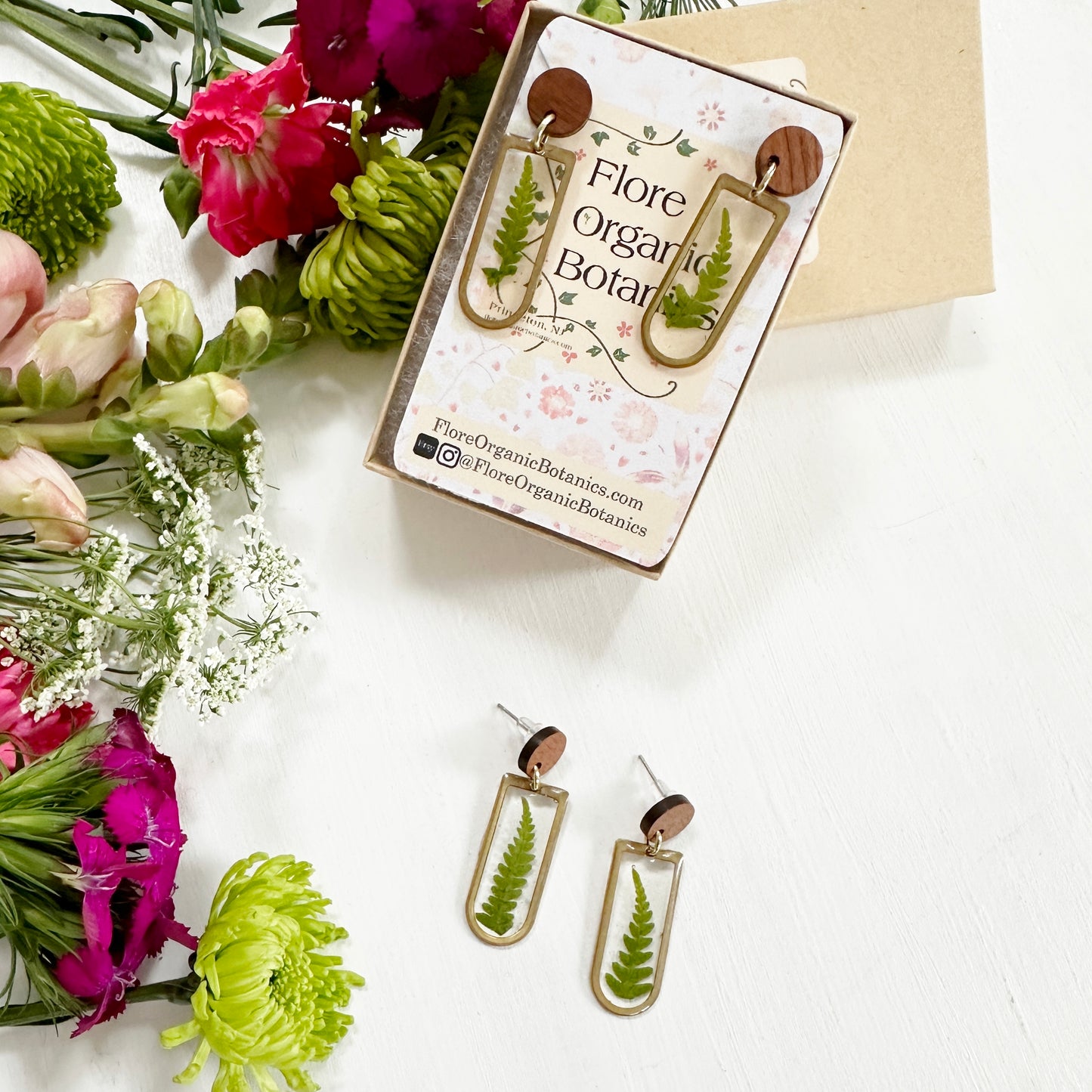 Earth Day Fern and Wood Earrings