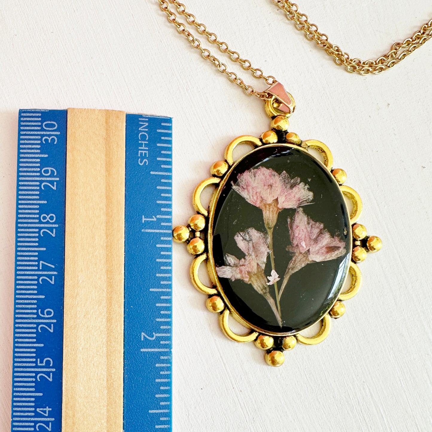 Romantic Victorian cherry blossoms pendant and chain